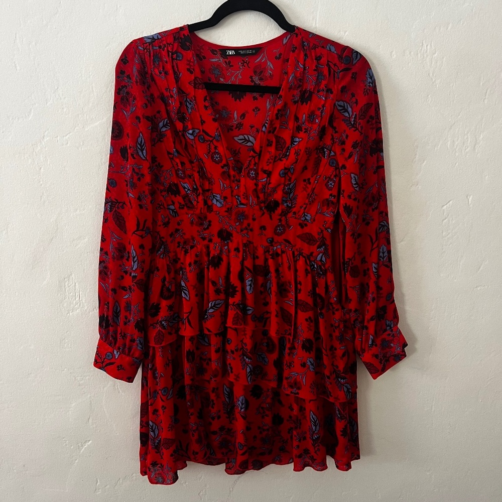 Zara red ruffled baby doll dress